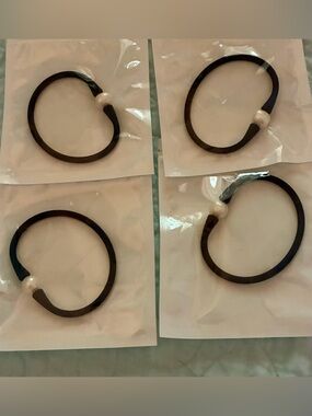4 Trendy boutique Black Elastic Bracelet with Pearl Accent